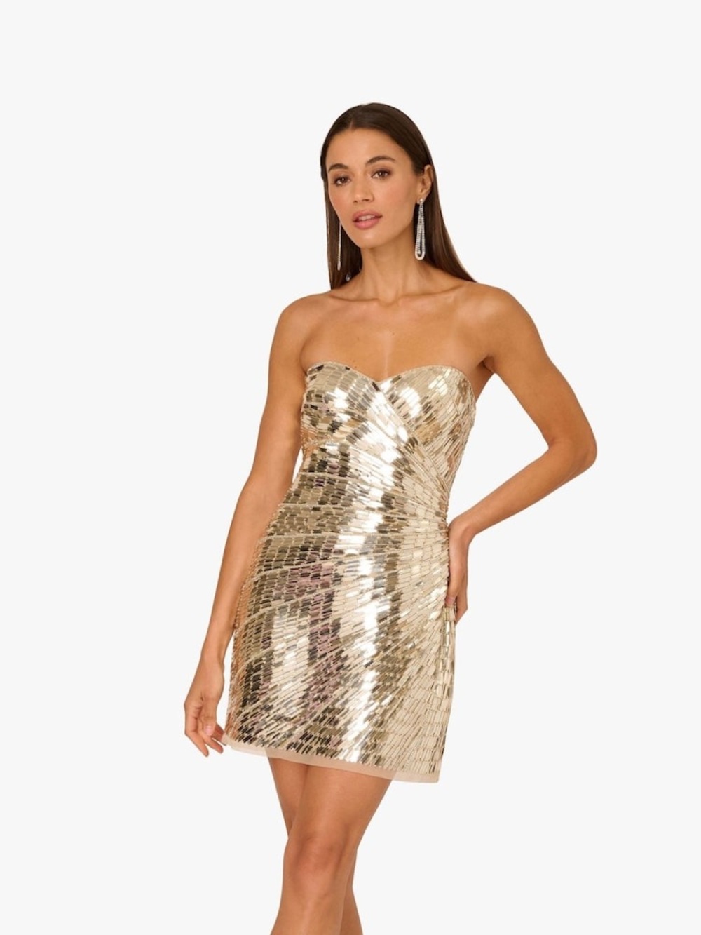 Adrianna Papell SZ 12 Gold Sequin Beaded Strapless Mini Cocktail Dress NWT GALA